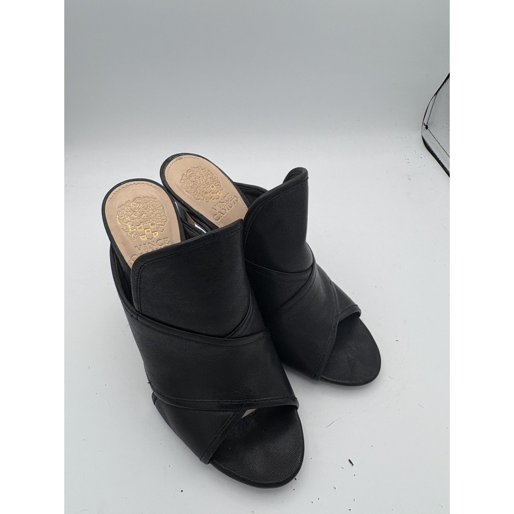 Vince Camuto Shoes Womens Size 7.5 Black Leather Mule Open Toe Stiletto Heels